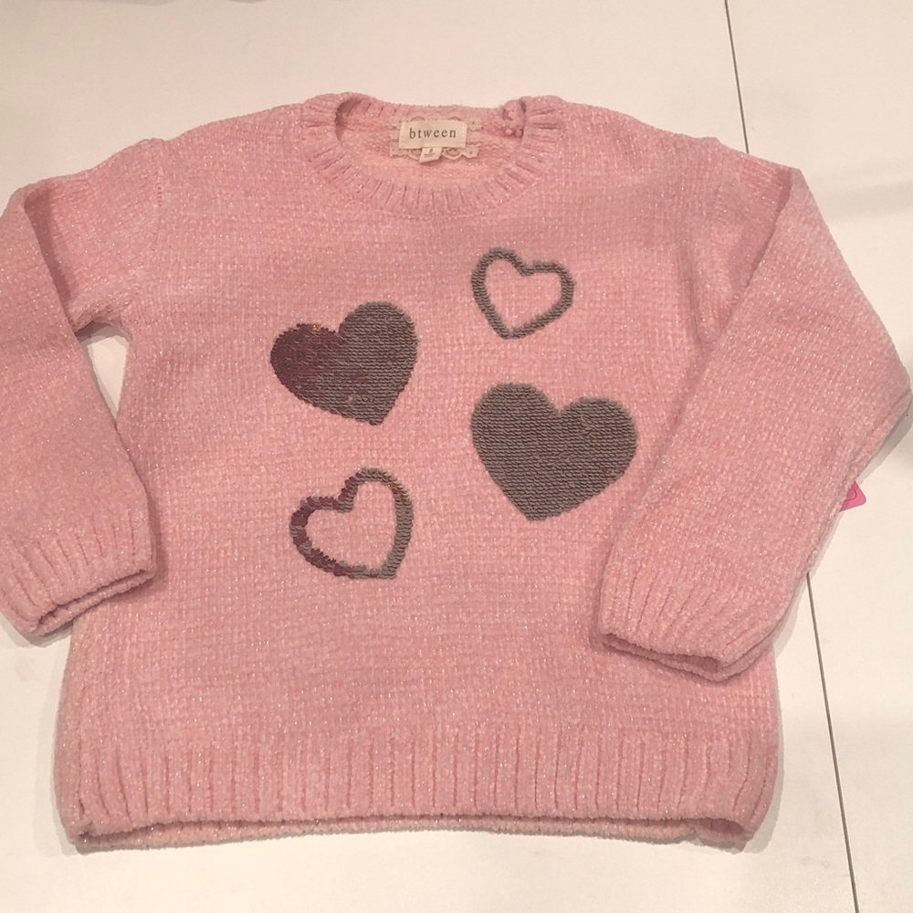 btween Pink Chenille Sweater with Sequin Heart Accents Girls 8 NEW with tag NWT